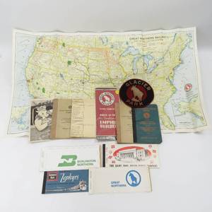 lot 252 image: Grouping of Vintage Great Northern Railroad & Other Ephemera, Patch, Rule Books, Map & More