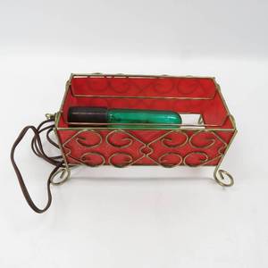 lot 267 image: Vintage MCM Red Fiberglass & Gold Metal Trim TV Lamp, Working Condition