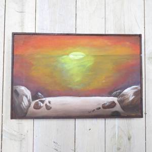 lot 271 image: Vintage Signed AcrylicOil Paintings, Sunset, Desert Farm, One Framed