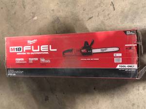 lot 6 image: Milwaukee M18 FUEL 16 in. 18-Volt Lithium-Ion Brushless Battery Chainsaw (Tool-Only)  Customer Returns See Pictures