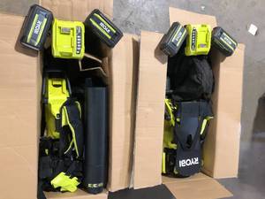 lot 32 image: Lot of 2 RYOBI 40V HP Brushless 100 MPH 600 CFM Cordless Leaf BlowerMulcherVacuum with (2) 4.0 Ah Batteries and Charger  Customer Returns See Pictures