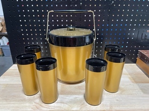 lot 2 image: Mid Century Westbend Ice Bucket and 6 Tumblers