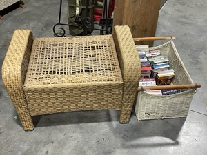 lot 8 image: Wicker Furniture with VHS Movies