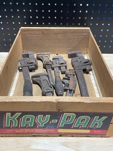 lot 27 image: Vintage Wooden Fruit Crate and Tools