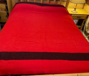 lot 2 image: Faribo Red with Black Stripe Wool Blanket 71 x 80