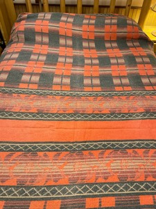 lot 49 image: Vintage Camp Blanket Double Extra Long Satin Trim Cotton
