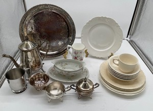lot 21 image: Limoges Gray Boat with Vintage Porcelain, Silverplate and Crystal LOT