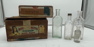lot 25 image: Royal Princess Cigar Box and Vintage Bottle Lot