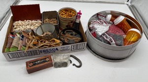 lot 35 image: Leather Fringe, Variety of Beads, Oil Stone Pewter Buttons, Striker