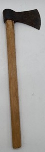 lot 53 image: Throwing HawkTomahawkAxe Tool Wood Handle With Scrollwork Design on Axe Head