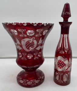 lot 60 image: Vintage Bohemium Ruby Red Czech Glassware LOT