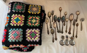 lot 87 image: Mixed LOT of Spoons, Afghan Blanket