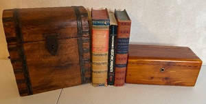 lot 89 image: Wood Trinket Boxes and Books