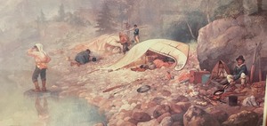 lot 90 image: Two Prints by Frances Anne Hopkins Canoe manned by Voyageurs Passing Waterfall and Voyageurs at Dawn