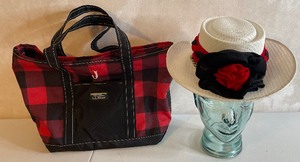 lot 102 image: Womens Hat and L.L. Bean Buffalo Plaid bag