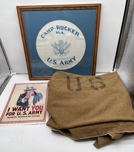 lot 140 image: Vintage US Army Wool Blanket Camp Rucker lot
