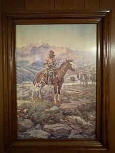 lot 127 image: Charles Russell Free Trappers print 1911 Framed and Matted