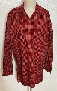 lot 147 image: Red & Black check 100% Wool Mountain ManVoyageurDrop Sleeve Work Shirt Tunic Style Shirt with Pockets