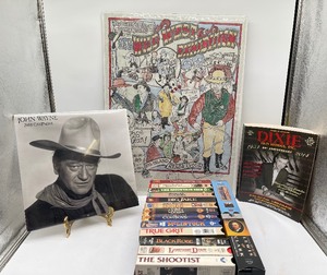 lot 155 image: Western VHS tapes, John Wayne Calendar, Hand Drawn Poster