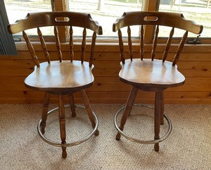 lot 218 image: Two Wooden Bar Stools