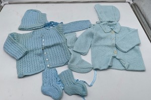 lot 224 image: Lot of Vintage Baby Boy Clothing Knit Outfits Blue Outfits