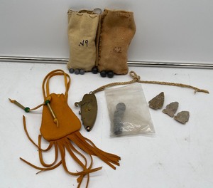 lot 229 image: Old Time Capper, Muzzleloading Cap Lock, Lot of Musketballs and Leather Pouches, Arrowheads