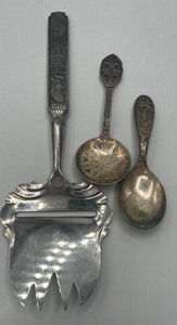 lot 302 image: Spoons and Server Norwegian Silver Spoon Pewter Cheese Slicer