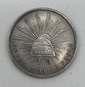 lot 269 image: 1908 Mexican Peso Libertan Antique Silver Coin Eagle Snake