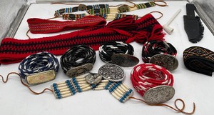 lot 280 image: BoneBuffalo HornShell Chokers, Wools Sashes, Belts, Belt Buckles