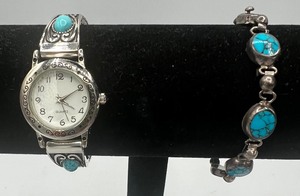 lot 189 image: Faux Turquoise Watch and Jewelry LOT - Earrings, Rings, Bracelet