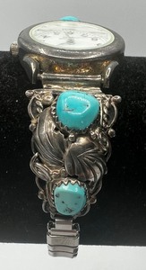 lot 192 image: Sampson Yazzie Turquoise and Sterling Silver Watch