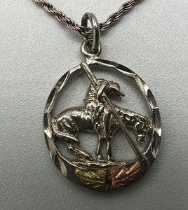 lot 188 image: End of Trail Black HIlls Gold Sterling Silver Pendant and BHG Earrings