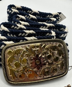 lot 197 image: W USA Black Hills Gold style Belt Buckle braided belt Black Hills Gold Pendants