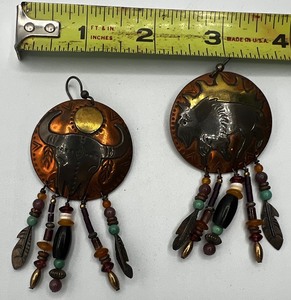 lot 204 image: Tatanka Handcrafted Copper and Beads Earring Set Chris Leja 1994