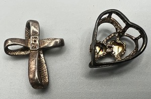 lot 198 image: Black Hills Gold Sterling Silver Pendant by C Co. Cross Heart Pendant