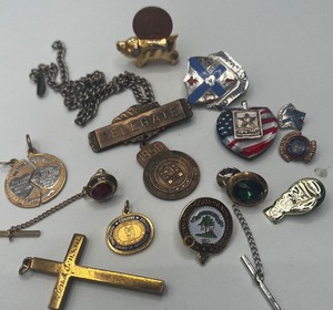 lot 208 image: Miscellaneous Pin lot 1950 Delegate Golden Gloves 47th Inf Div etc