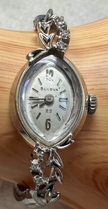 lot 313 image: Bulova watch 14K White Gold with Diamonds