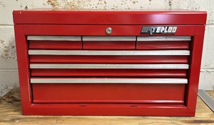 lot 137 image: Waterloo Tool Chest with Tools and Wood Top Work Bench