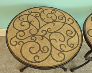lot 22 image: Pair of Round Pier One Accent Tables