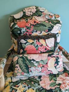 lot 38 image: Oversized Floral Armchair and Ottoman