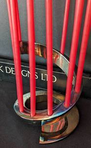 lot 237 image: Dansk Silver Plated Spiral Candleholder and Slim Taper Candles