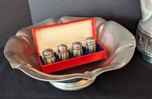 lot 239 image: Vintage Pewter Servingware and Candleholders