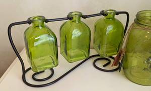 lot 249 image: Decorative Green Glass Jars