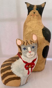 lot 50 image: Whimsical Pair of Painted Cloth Cats