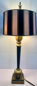 lot 62 image: Elegant Lamp with Black and Gold Stripped Shade