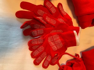 lot 75 image: Two Sets of Childrens Red Sweat Pants and Sweat Shirts with Gloves