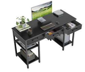 lot 206 image: CubiCubi 47 Inch Computer Desk with Fabric Drawers and Storage Shelfs, RUSTIC BROWN