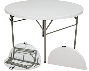 lot 207 image: Byliable 48 Round Folding Table, 4 Feet Portable Plastic Dining Card Table