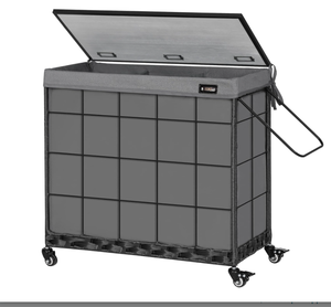lot 218 image: Laundry Hamper with Heavy Duty Caster Wheels 3 Sections Clothes Hamper with Lid
