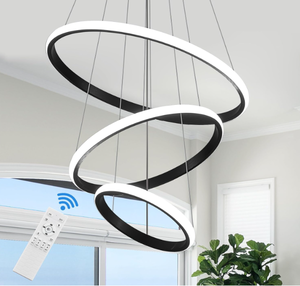 lot 234 image: Salaiwei 23.6 Dimmable LED Chandelier, 3 Rings Modern Black Chandelier Lighting for Dining Room with Remote Controller